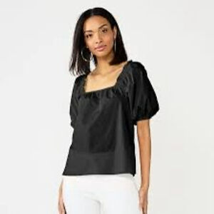 Nine West Black Square Neck Puff Sleeve Blouse XL